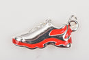 Silver Plated CROSS COUNTRY Running Shoe Red Charm Pendant, Tennis Shoe Charm, 22x10mm, che0517