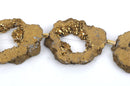 8 Large GOLD DRUZY Natural GEMSTONE Quartz Geode Beads, Flat Round Slabs, beads are 1-3/4" - 2", Metallic Plated Crystals, gdz0160