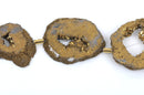 8 Large GOLD DRUZY Natural GEMSTONE Quartz Geode Beads, Flat Round Slabs, beads are 1-3/4" - 2", Metallic Plated Crystals, gdz0160