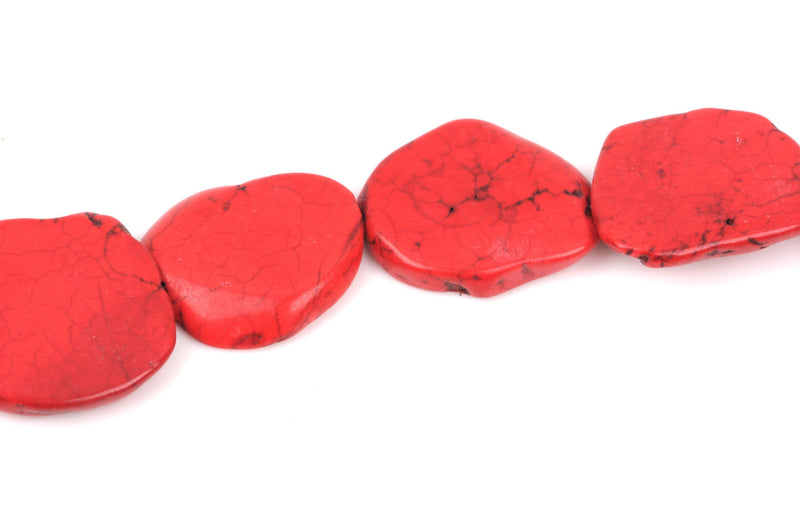 RED HOWLITE Slab Shape Gemstone Beads, magnesite, about 1" to 1-1/2" full strand, about 12-13 beads, how0462