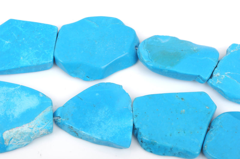 TURQUOISE BLUE HOWLITE Slab Shape Gemstone Beads, magnesite, about 1-3/8" to 1-7/8" full strand, about 9-11 beads, how0569