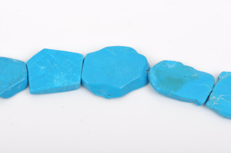 TURQUOISE BLUE HOWLITE Slab Shape Gemstone Beads, magnesite, about 1-3/8" to 1-7/8" full strand, about 9-11 beads, how0569