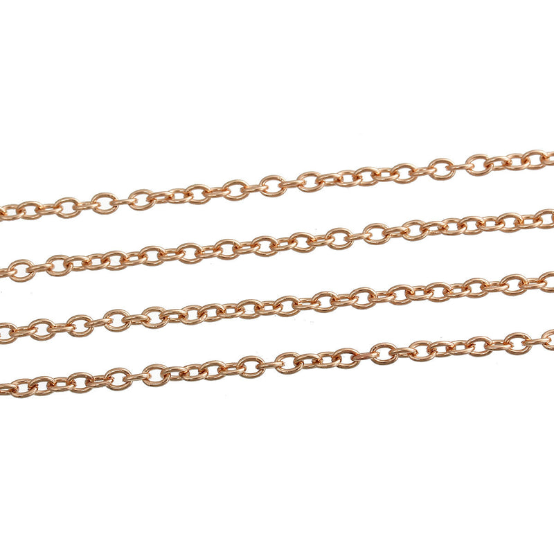 Thin Rose Gold Plated Cable Link Chain 5 meters (15 feet), Fine Chain, Light Rose Gold Bulk Chain, 3mm x 2mm, fch0393