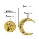 5 sets I Love You To the Moon and Back Pendant Charms, large crescent moon charms and GOLD circle disc, 29x27mm, chg0390
