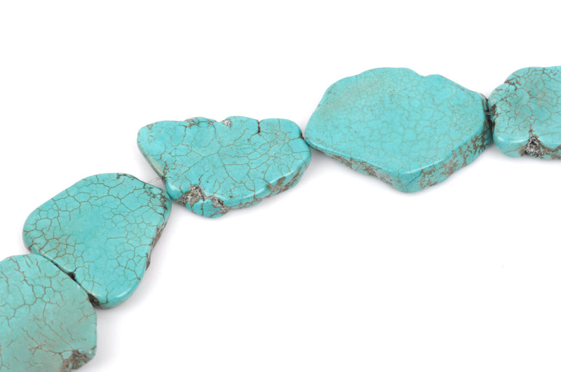 TURQUOISE BLUE HOWLITE Slab Shape Gemstone Beads, magnesite, about 3/4" to 1-1/8" full strand, about 16-18beads, how0536
