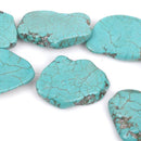 TURQUOISE BLUE HOWLITE Slab Shape Gemstone Beads, magnesite, about 1-1/2" to 1-3/4" full strand, about 10-11 beads, how0468