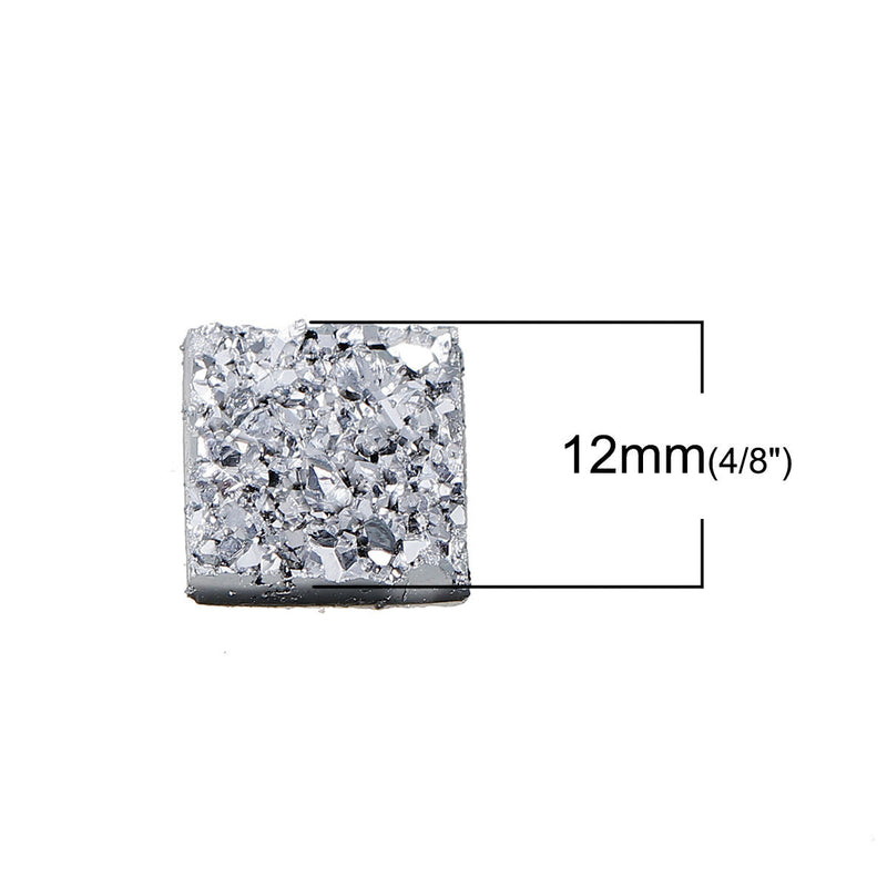 10 Resin SILVER Glitter Druzy Square Cabochons, faux druzy, 12mm, cab0441a