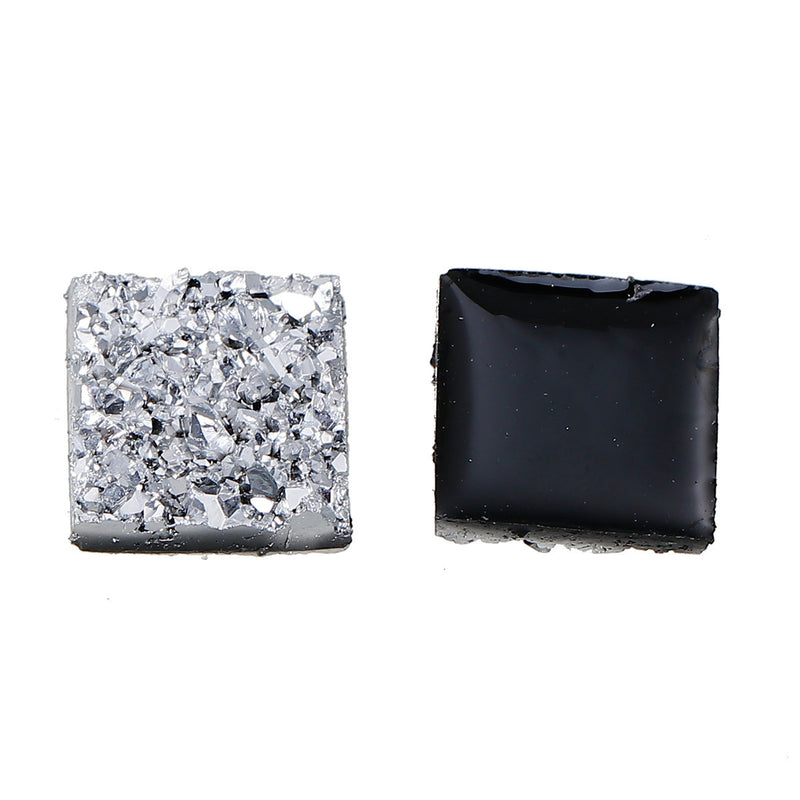 10 Resin SILVER Glitter Druzy Square Cabochons, faux druzy, 12mm, cab0441a