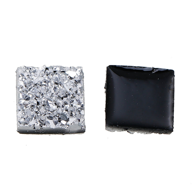 50 Resin SILVER Glitter Druzy Square Cabochons, faux druzy, 12mm, cab0441b