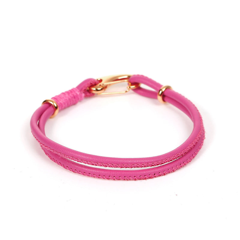 2 HOT PINK Leather Bracelet Cord Blanks, Polyurethane Leather, gold trim, 19.5cm long, 7.5" long cor0100