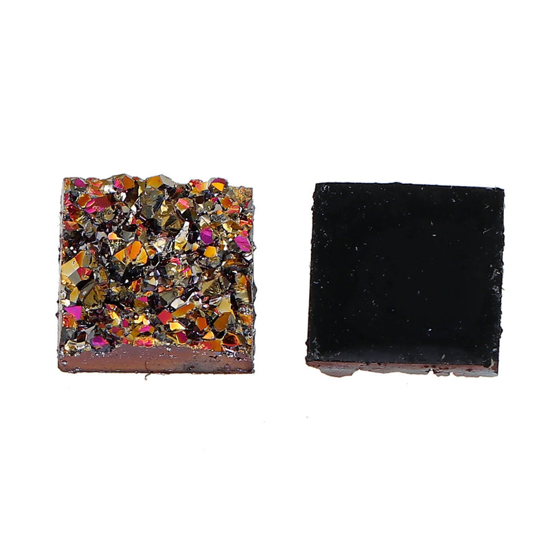 50 Resin GOLDEN PINK Glitter Druzy Square Cabochons, faux druzy, 12mm, cab0442b