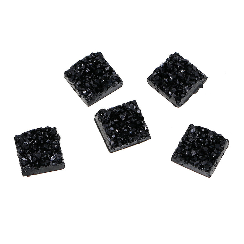 10 Resin BLACK Glitter Druzy Square Cabochons, faux druzy, 12mm, cab0444a