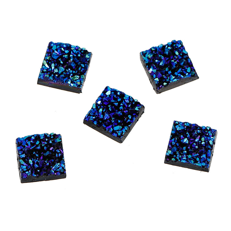 10 Resin BLUE METALLIC RAINBOW Glitter Druzy Square Cabochons, faux druzy, 12mm, cab0445a