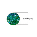 10 Round Resin GREEN RAINBOW Glitter DRUZY Cabochons, faux druzy, 12mm  cab0448