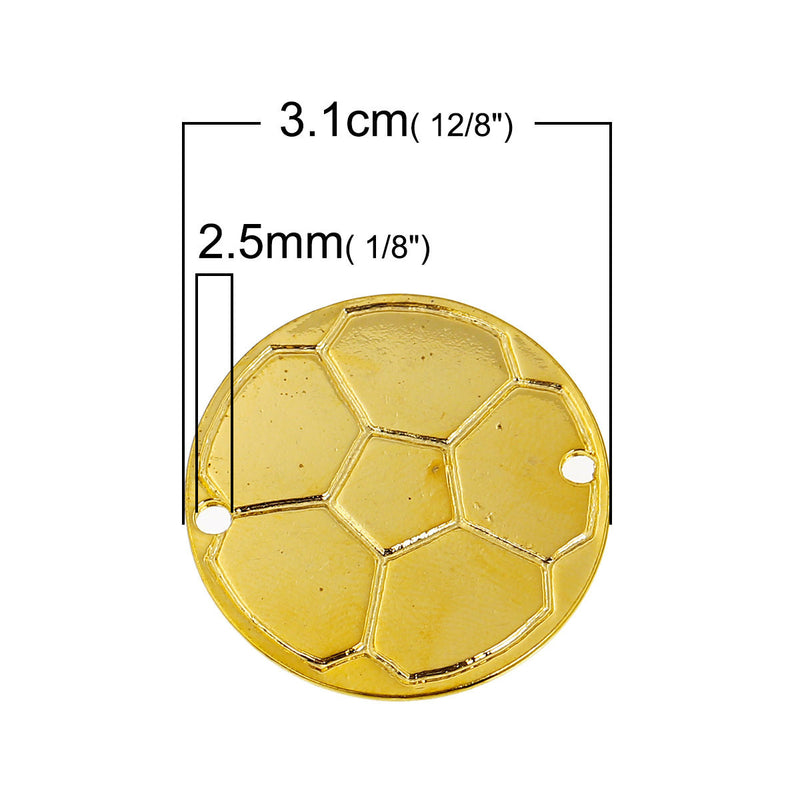 4 Gold Plated SOCCER BALL Connector Link Charms, stamping blanks, 1-1/4" chg0413