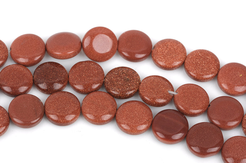 12mm GOLDSTONE COIN Beads, Sparkly Sandstone Beads, Gold Stone Beads,full strand, about 33 beads, ggs0023