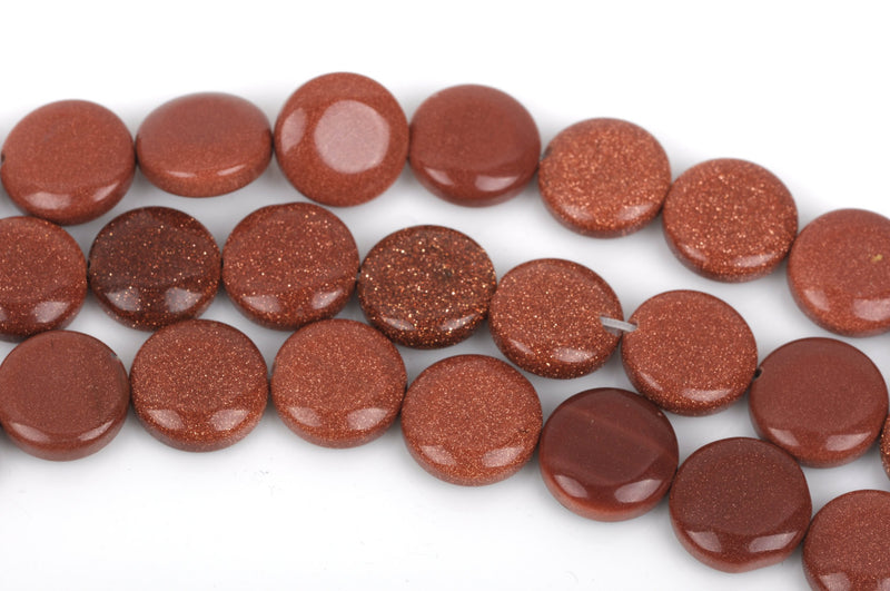 12mm GOLDSTONE COIN Beads, Sparkly Sandstone Beads, Gold Stone Beads,full strand, about 33 beads, ggs0023