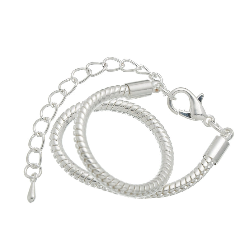 4 Silver Plated Snake Chain Bracelets with Lobster Clasp . Fits European Style Beads, 19cm, 7-1/2" long add your own beads, fch0441