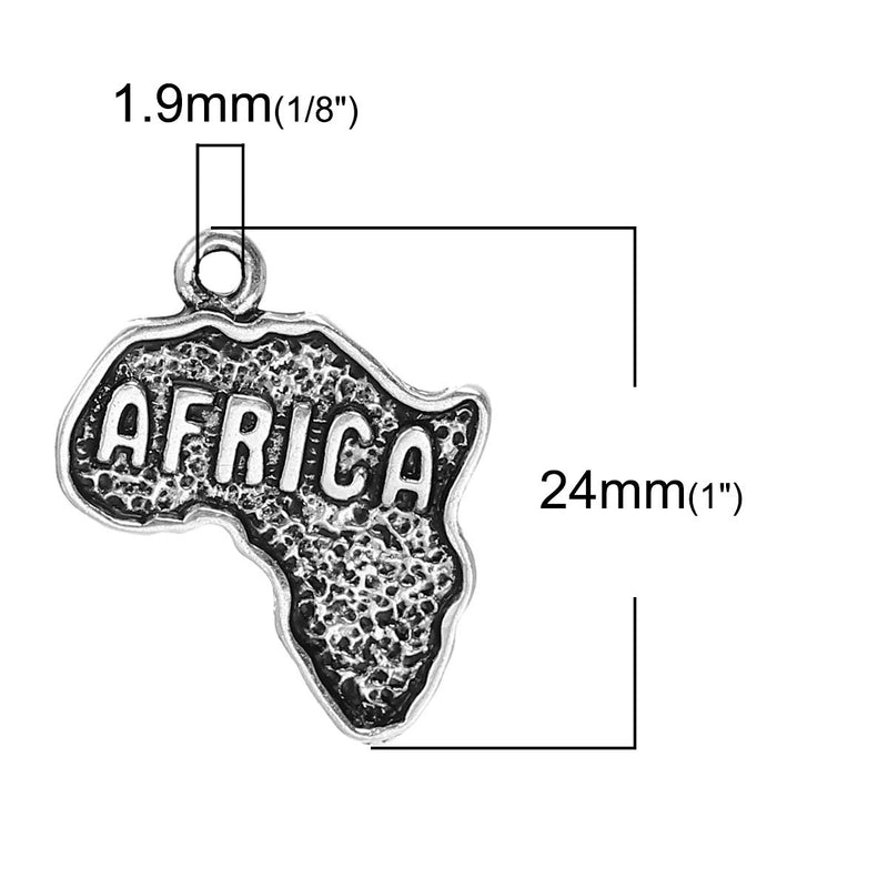 10 AFRICA Charms, Africa Pendants, map charms, 24x19mm, chs2425
