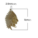 5 Indian Native American Bronze Charm Pendants, 50mm x 31mm, chb0438