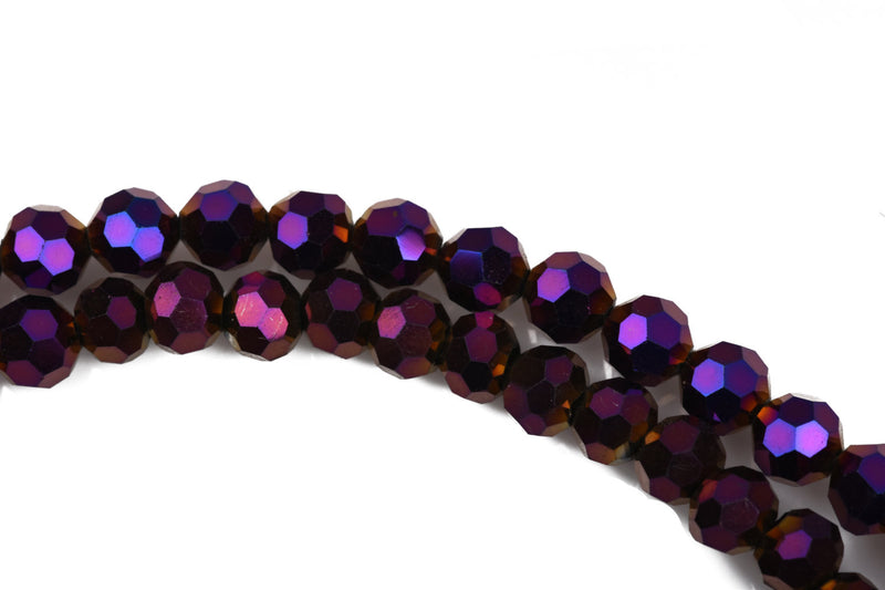 6mm Round Crystal Beads, Faceted PURPLE and GOLD METALLIC Glass Crystal Beads, 100 beads, bgl1407
