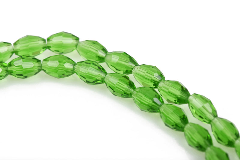 10mm Oval Rice Crystal Beads, Faceted KELLY GREEN Transparent Glass Crystal Beads, 50 beads, bgl1452