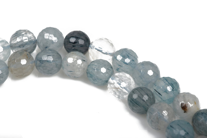 8mm BLUE RUTILATED QUARTZ Round Gemstone Beads, Faceted Round Natural (not dyed) Quartz Beads, about 48 beads, gqz0096