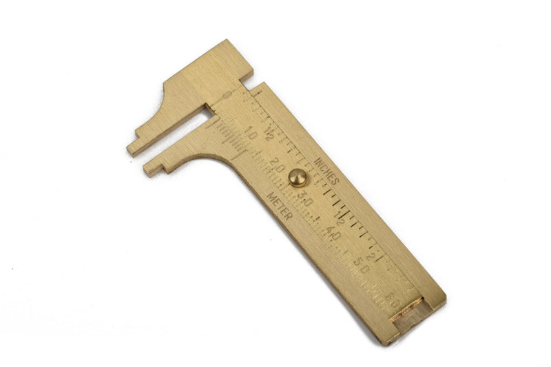 Brass Vernier Caliper, Economy Bead measuring tool, millimeters mm and inches in.  range is 0-60mm, 0-2.5" made in India, tol0560