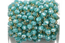 13 feet (4.33 yards) spool TURQUOISE BLUE AB Crystal Rondelle Rosary Chain, gold, 8mm faceted rondelle glass beads, fch0444b