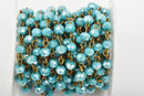 1 yard (3 feet) TURQUOISE BLUE AB Crystal Rondelle Rosary Chain, bronze, 6mm faceted rondelle glass beads, fch0446a