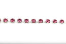 1 yard ( 3 feet ) Rhinestone Cup Chain, large 6mm rhinestones, bright silver base metal and PINK glass crystals fch0448