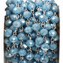 1 yard (3 feet) SKY BLUE Crystal Rondelle Rosary Chain, silver links, 8mm faceted rondelle glass beads, fch0449