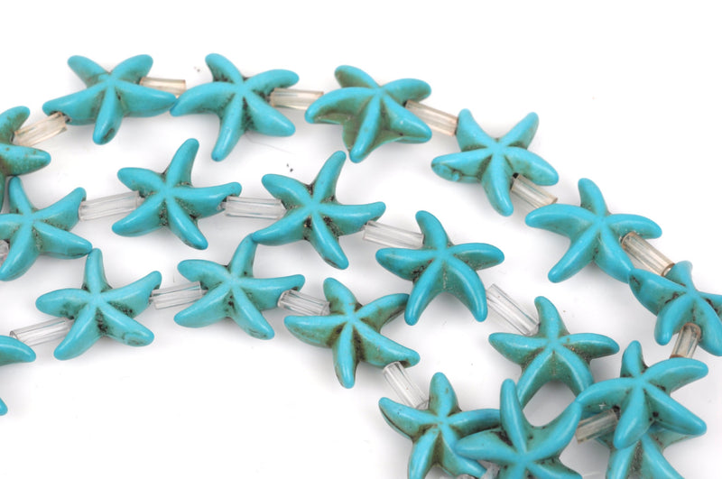 14mm Turquoise Blue STARFISH Beads, howlite beads, full strand, about 26 beads, how0474