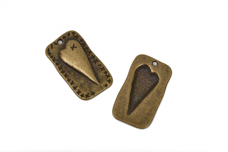 10 MENDED HEART Charm Pendants, bronze metal, broken heart charms, rustic mending heart, 27x15mm, chb0440