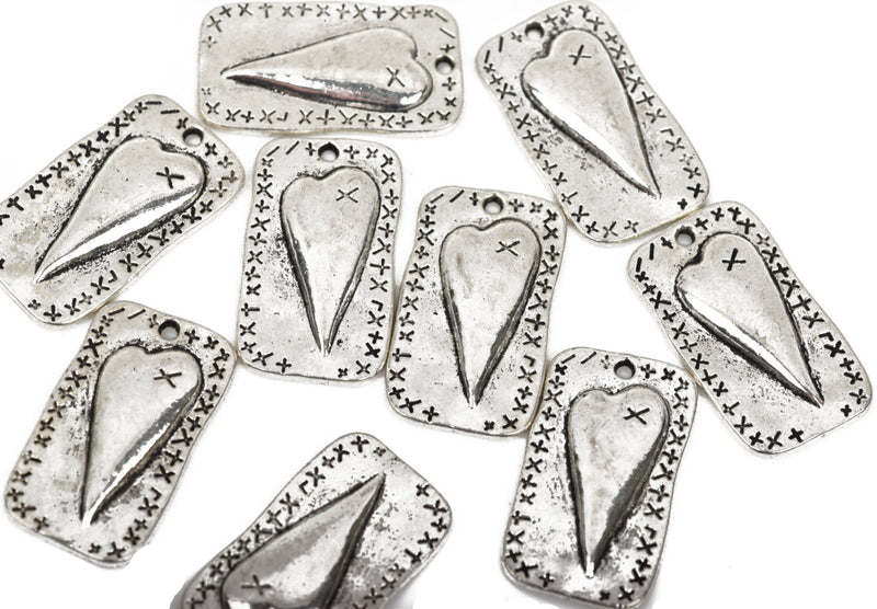 10 MENDED HEART Charm Pendants, silver metal, broken heart charms, rustic mending heart, 27x15mm, chs2431