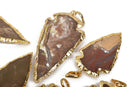 1 AGATE Gemstone ARROWHEAD Gemstone Pendant, Hammered Gold Plated Bezel, 2" to 2.5" long cgm0052