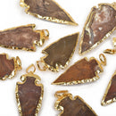 1 AGATE Gemstone ARROWHEAD Gemstone Pendant, Hammered Gold Plated Bezel, 2" to 2.5" long cgm0052