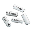 50 STAMPED Affirmation Tags, Silver Metal Charm Pendants, Faith, Love, Dream, Grace, Hope, charm set, 21x8mm, chs2432