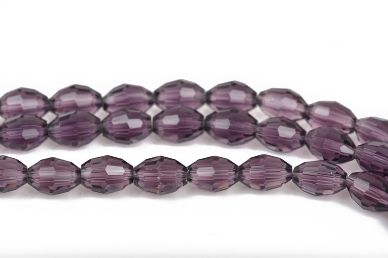8mm Oval Rice Crystal Beads, Faceted AMETHYST PURPLE Transparent Glass Crystal Beads, 72 beads, bgl1455