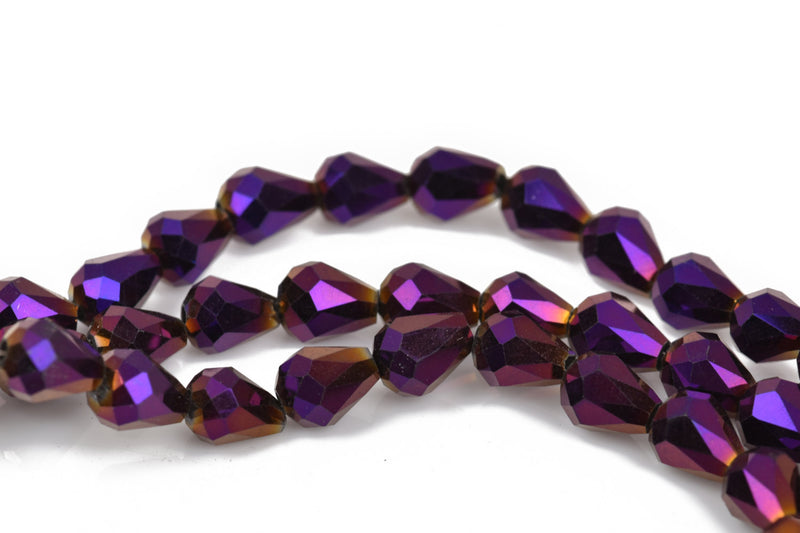 8mm Teardrop Crystal Beads, Faceted METALLIC PURPLE Opaque Glass Crystal Beads, 72 beads, bgl1466