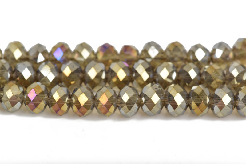 8mm Rondelle Crystal Beads, Faceted Topaz AB Metallic Rainbow Transparent Glass Crystal Beads, 72 beads, bgl1464