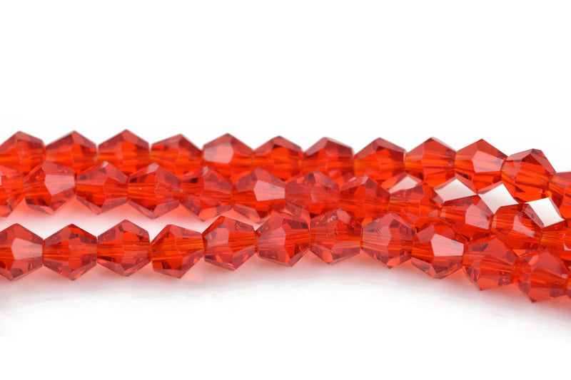 4mm RED Bicone Glass Crystal Beads, Transparent Faceted Beads, about 120 beads, bgl1482