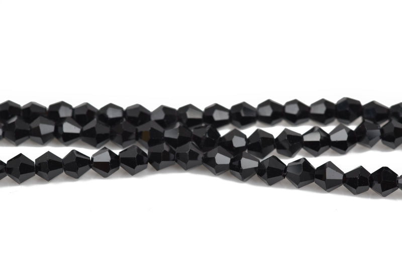 4mm JET BLACK Bicone Glass Crystal Beads, Opaque Faceted Beads, about 120 beads, bgl1485