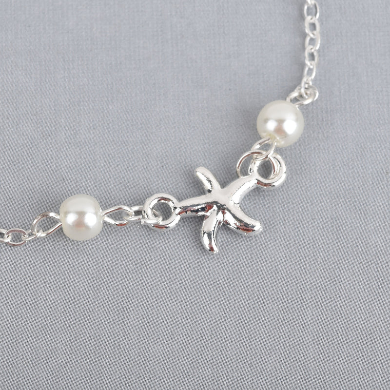 Silver Starfish Anklet with pearls jlr0198