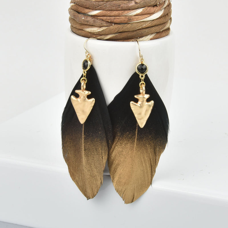 Black Feather Earrings Gold Filled Earrings Western Earrings JLR0210