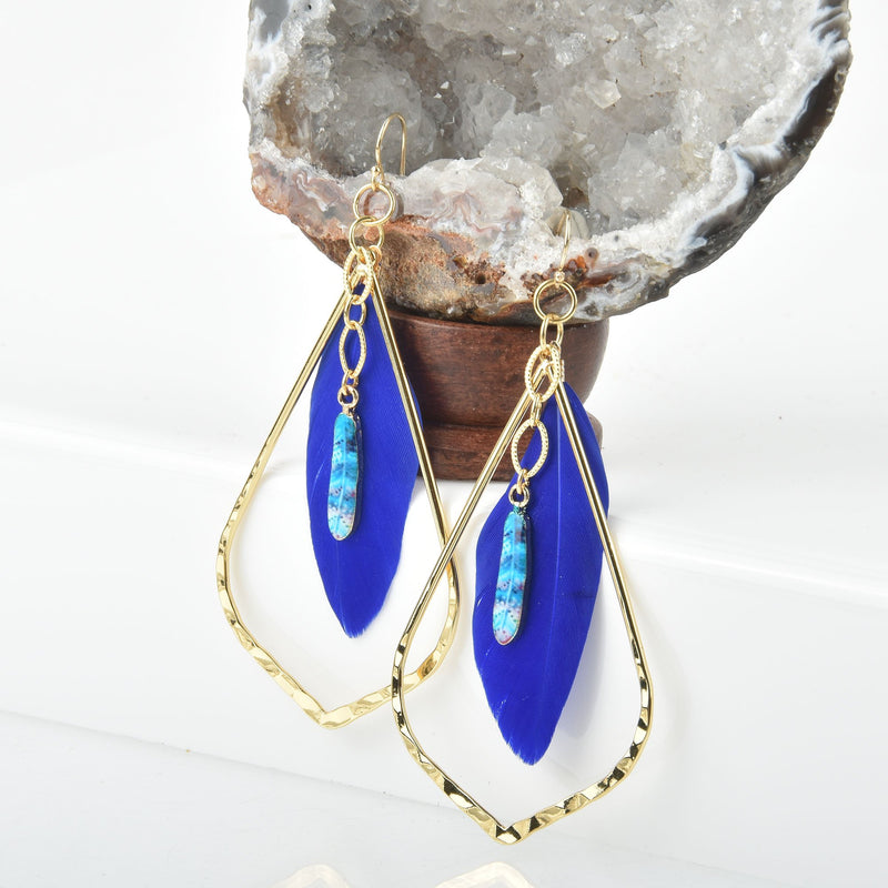 Blue Feather Earrings Gold Filled Earrings Western Earrings JLR0211