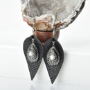 Black Leather Leaf Earrings Faux Leather Teardrop Sterling Silver Vegan Leather Earrings JLR0212