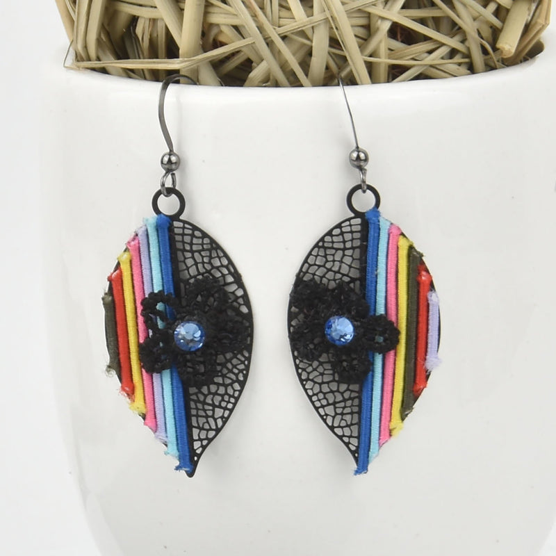 Black Leaf Earrings Filigree Earrings RAINBOW Sterling Silver Jlr0215