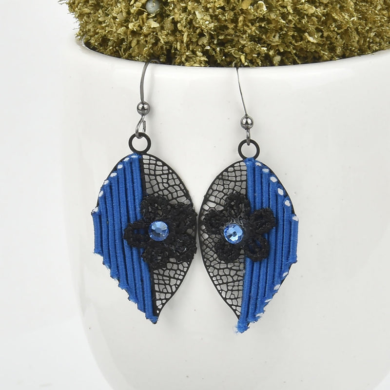 Black Leaf Earrings Filigree Earrings ROYAL BLUE Sterling Silver Jlr0222