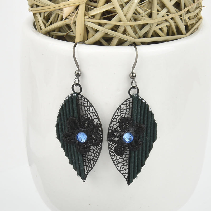 Black Leaf Earrings Filigree Earrings HUNTER GREEN Sterling Silver Jlr0223